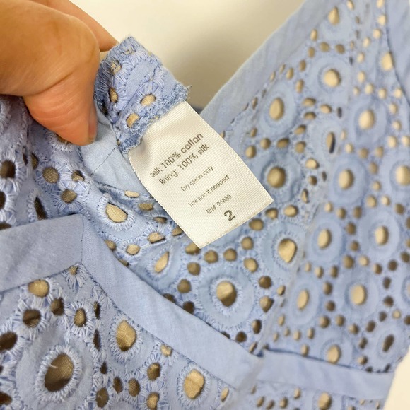 Susana Monaco Blue Silk Eyelet Lace Embroidery Mini Dress Size 2 - Picture 11 of 12
